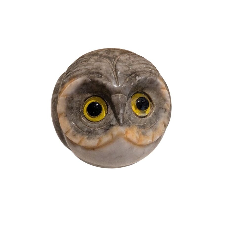 Vintage Hand-Carved Italian Alabaster Owl Paperweight Glass Eyes MCM bookend